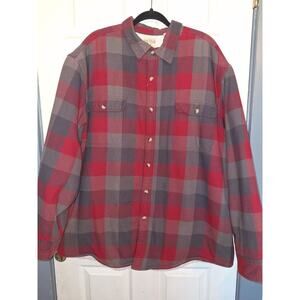 Red‎ Head Sherpa Lined Flannel Shirt Mens 2XL Red Gray Plaid Lumber Jack Cabin